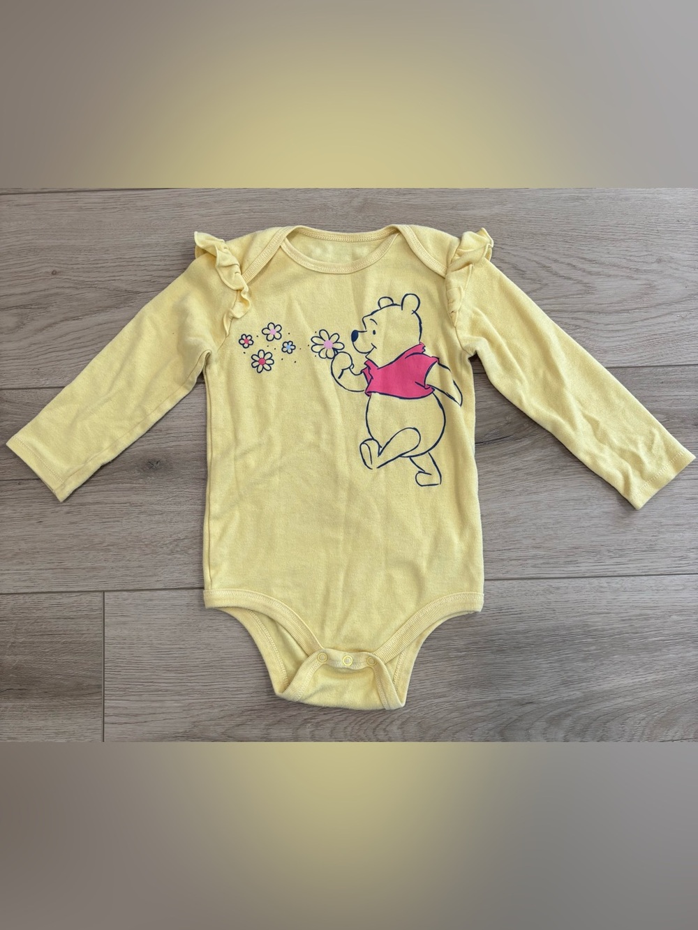 Disney Baby Winnie the Pooh Yellow Long-Sleeve Onesie Bodysuit